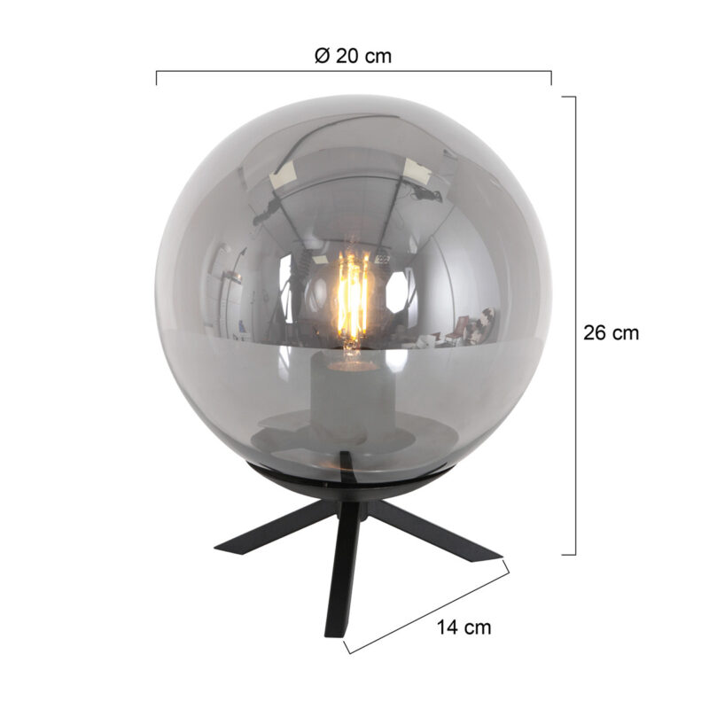 Tafellamp Bollique 3323ZW Zwart E27 fitting 26cm hoog - Afbeelding 6