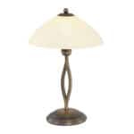 Elegant tafellamp met bronzen afwerking en wit glazen kap, ideaal voor woninginrichting en sfeerverlichting klaar voor elke kamer.