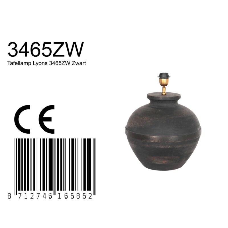 Tafellamp Lyons 3465ZW Zwart zonder kap - Afbeelding 7
