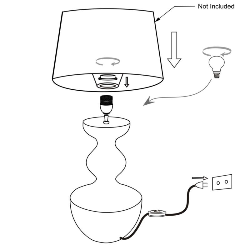 Tafellamp Lyons 3466ZW Zwart met snoer schakelaar en E27 fitting zonder kap - Afbeelding 8