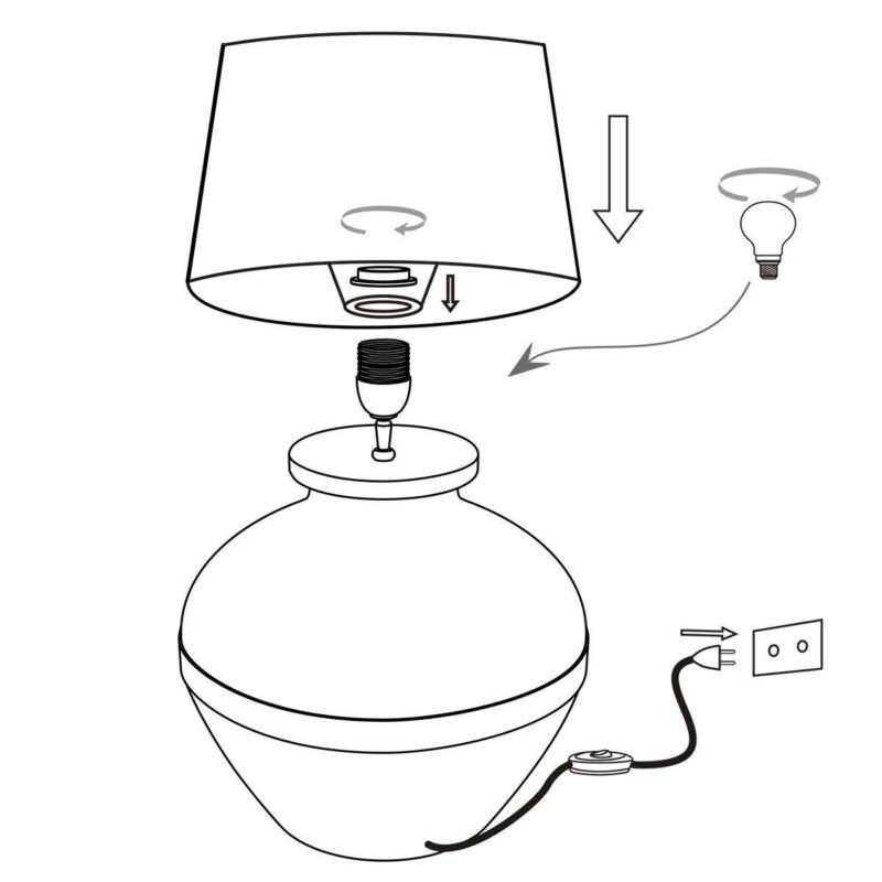 Tafellamp Lyons 3469ZW Zwart met grijs velours kap - Afbeelding 9