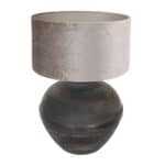 Donker houten tafel- of bureau lamp met stoffen kap, modern design, LICHY LAMPEN.