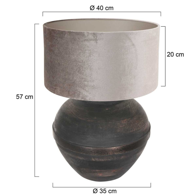 Tafellamp Lyons 3469ZW Zwart met grijs velours kap - Afbeelding 7