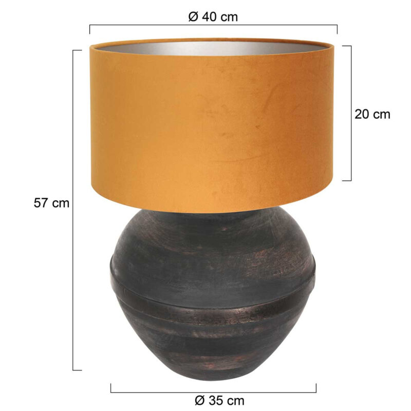 Tafellamp Lyons 3470ZW Zwart met goud velours kap - Afbeelding 7