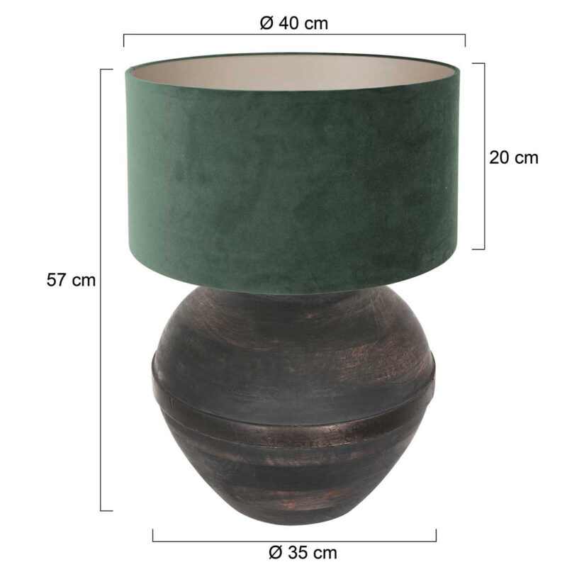 Tafellamp Lyons 3473ZW Zwart met groen velours kap - Afbeelding 7