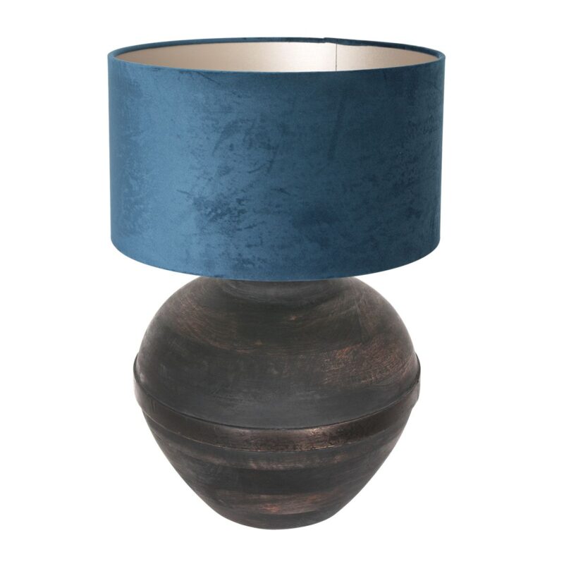Tafellamp Lyons 3474ZW Zwart met blauw velours kap - Afbeelding 2
