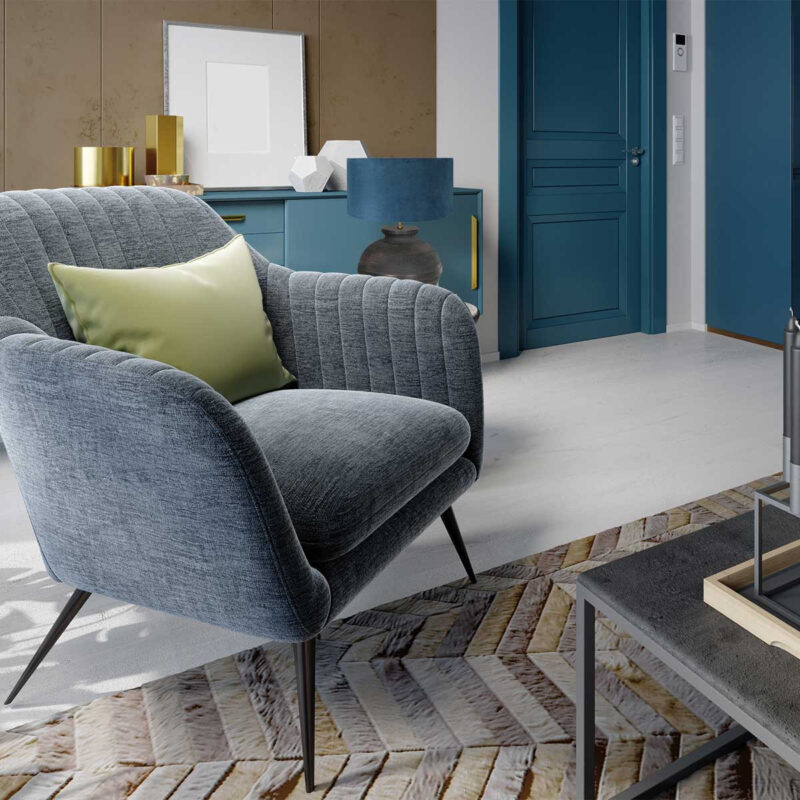 Tafellamp Lyons 3474ZW Zwart met blauw velours kap - Afbeelding 4