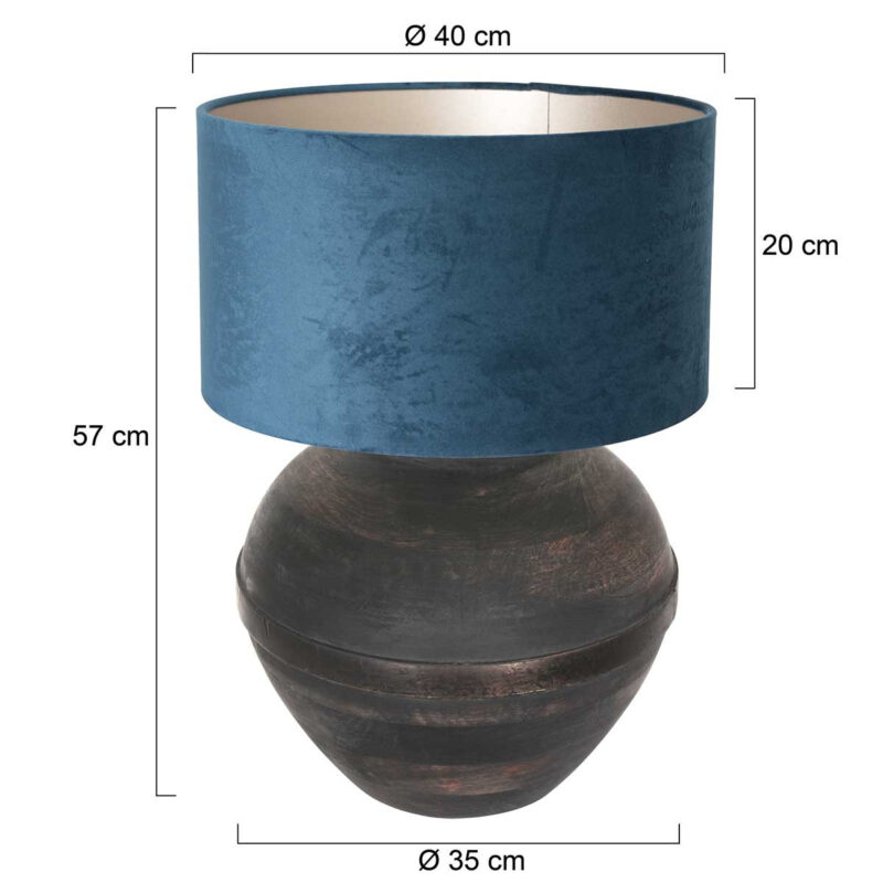 Tafellamp Lyons 3474ZW Zwart met blauw velours kap - Afbeelding 8