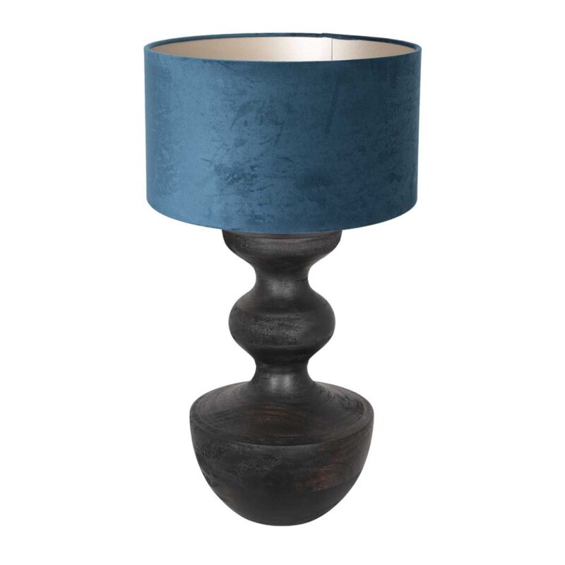 Tafellamp Lyons 3481ZW Zwart met blauw velours kap en snoerschakelaar - Afbeelding 2