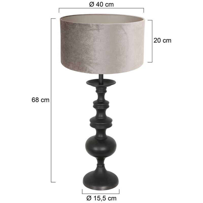 Tafellamp Lyons 3483ZW Zwart met grijs velours kap en snoer schakelaar - Afbeelding 6