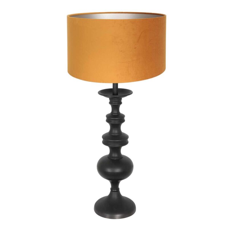 Tafellamp Lyons 3484ZW Zwart met goud velours kap en snoer schakelaar - Afbeelding 2