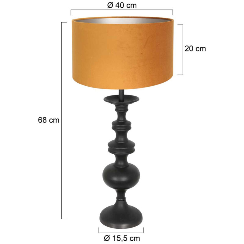 Tafellamp Lyons 3484ZW Zwart met goud velours kap en snoer schakelaar - Afbeelding 6