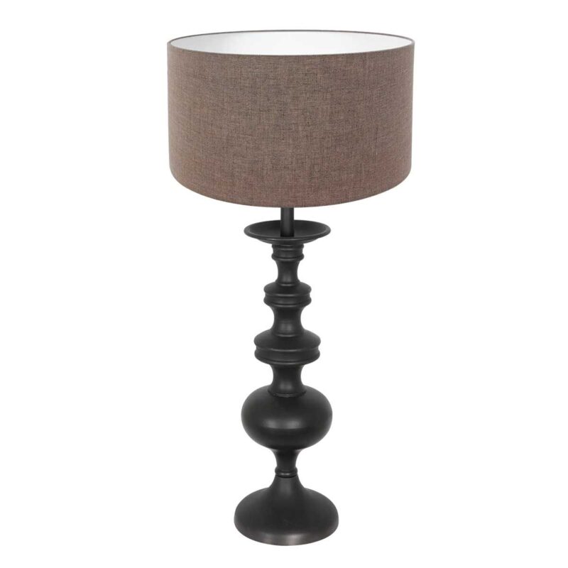 Lampe de table Lyons 3486ZW noire avec abat-jour en lin gris et interrupteur à cordon - Image 2