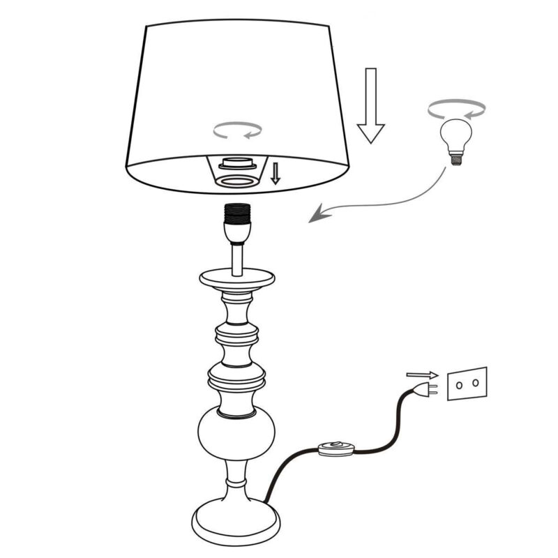 Lampe de table Lyons 3486ZW noire avec abat-jour en lin gris et interrupteur à cordon - Image 8