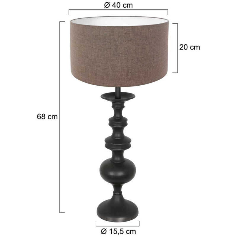 Lampe de table Lyons 3486ZW noire avec abat-jour en lin gris et interrupteur à cordon - Image 6