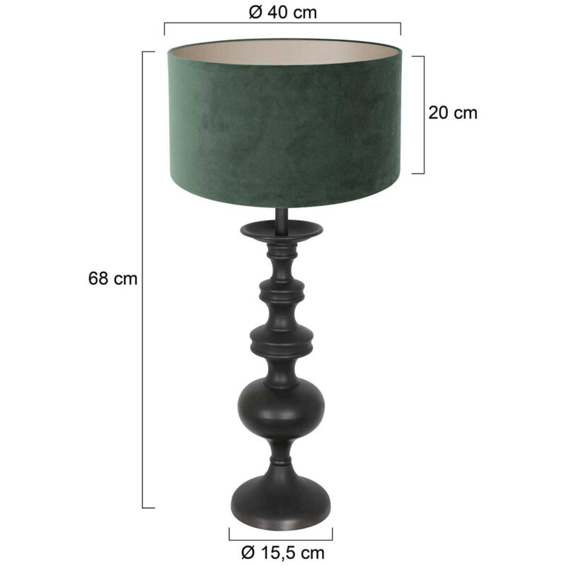 Tafellamp Lyons 3487ZW Zwart met groen velours kap en snoer schakelaar - Afbeelding 6