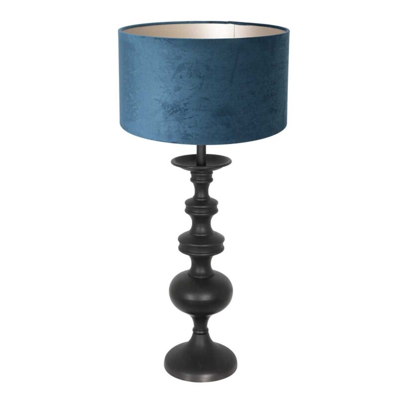 Tafellamp Lyons 3488ZW Zwart met blauw velours kap en snoer schakelaar - Afbeelding 2