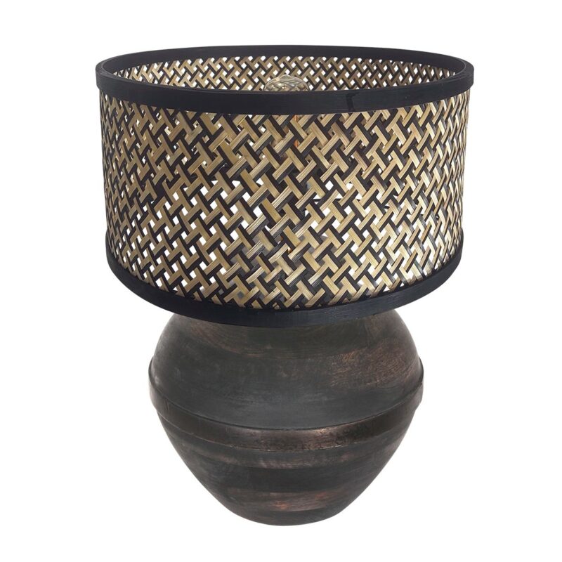 Tafellamp Lyons 3745ZW Zwart met naturel / zwart bamboe kap - Afbeelding 2