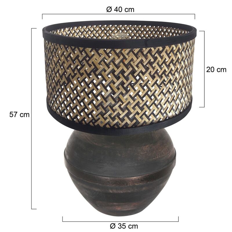 Tafellamp Lyons 3745ZW Zwart met naturel / zwart bamboe kap - Afbeelding 7