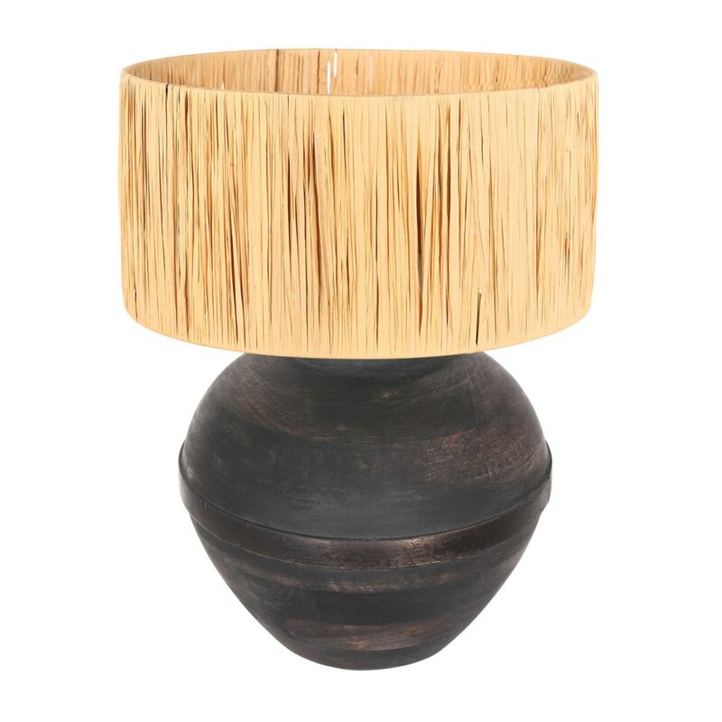 Tafellamp Lyons 3746ZW Zwart met naturel gras kap - Afbeelding 2