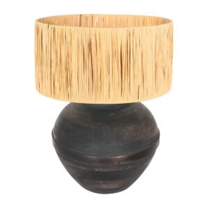 Tafellamp Lyons 3746ZW Zwart met naturel gras kap