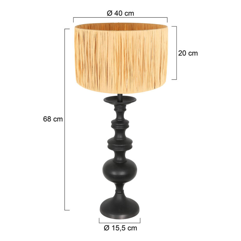 Tafellamp Lyons 3750ZW Zwart met naturelkleurige gras kap en snoer schakelaar - Afbeelding 7