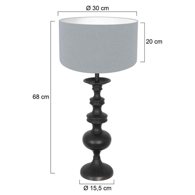Tafellamp Lyons 3952ZW Zwart met spijkerbroek blauw linnen kap en snoer schakelaar - Afbeelding 6