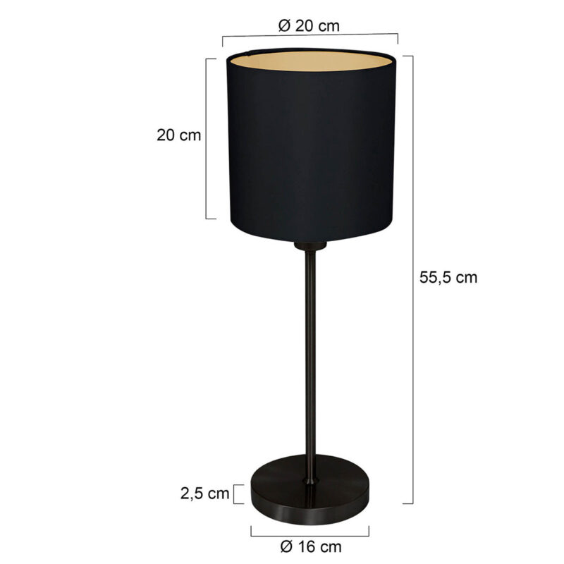 Tafellamp Noor 1563ZW Zwart met goud en een E27 fitting - Afbeelding 6