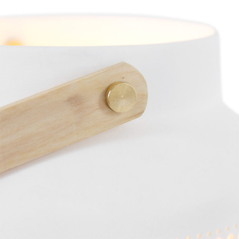 Tafellamp Porcelain 3058W met houten handvat en ontelbaar veel gaatjes - Afbeelding 4