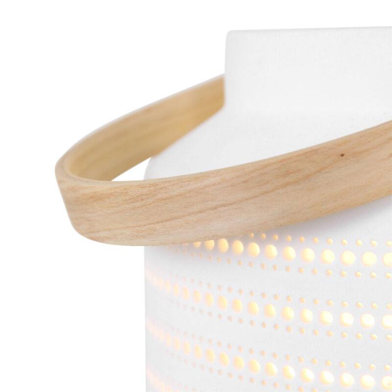 Tafellamp Porcelain 3058W met houten handvat en ontelbaar veel gaatjes - Afbeelding 5