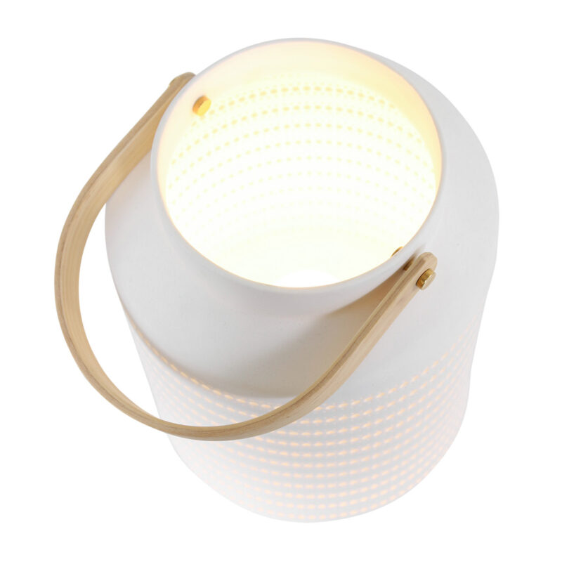 Tafellamp Porcelain 3058W met houten handvat en ontelbaar veel gaatjes - Afbeelding 6