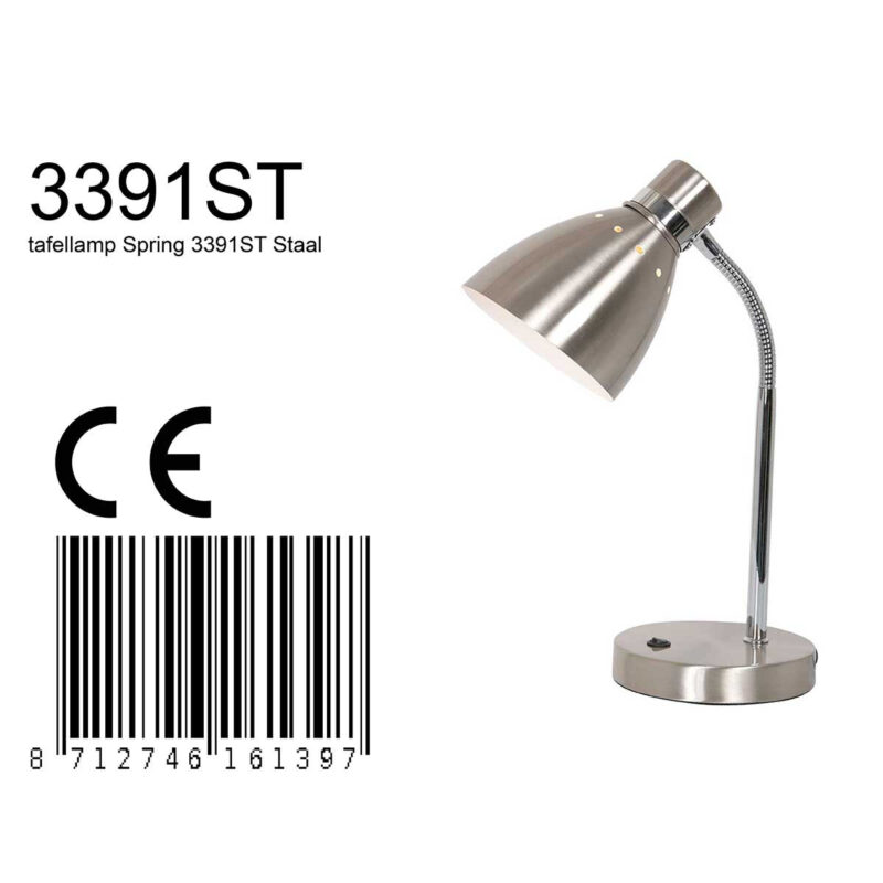 Tafellamp Spring 3391ST Staal E27 fitting - Afbeelding 7