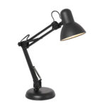 Strakke zwarte bureaulamp met verstelbare arm, geschikt voor modern interieur en werkplekken. Perfecte verlichting voor studeer- of kantoorruimte.