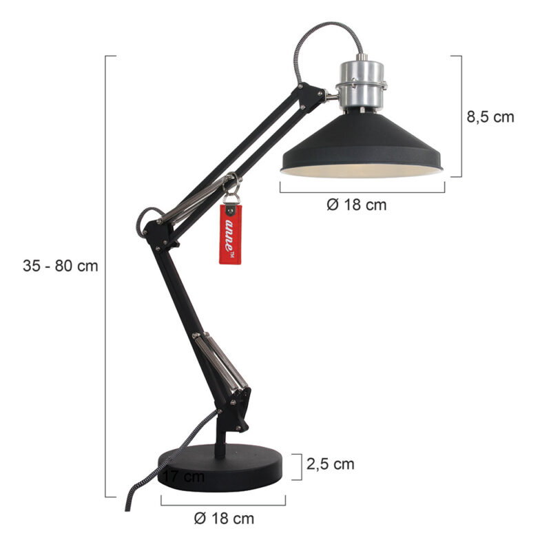Tafellamp Zappa 7702ZW Zwart met schaararm en E14 fitting - Afbeelding 8