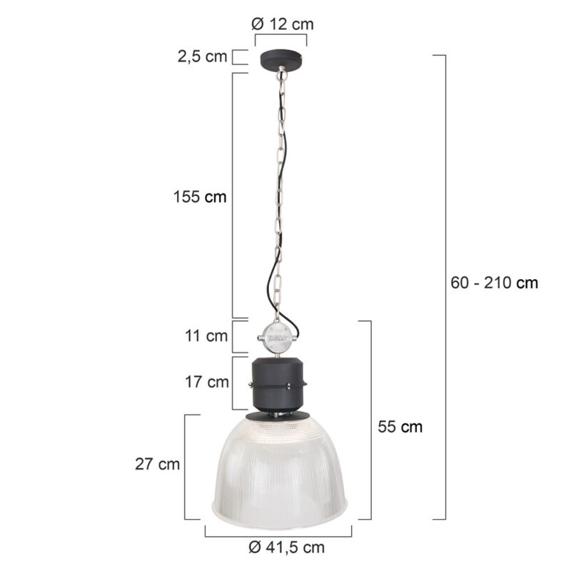 Transparante met zwarte hanglamp Clearvoyant 7695ZW E27 fitting - Afbeelding 7