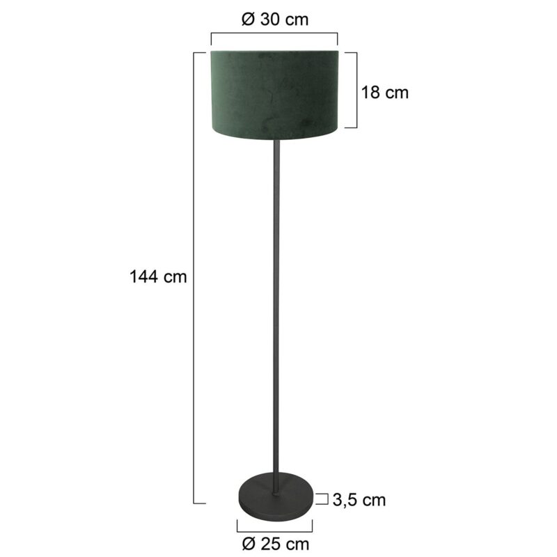 Vloerlamp 4445ZW – Noor zwart met groene velours kap Ø30cm - Afbeelding 6