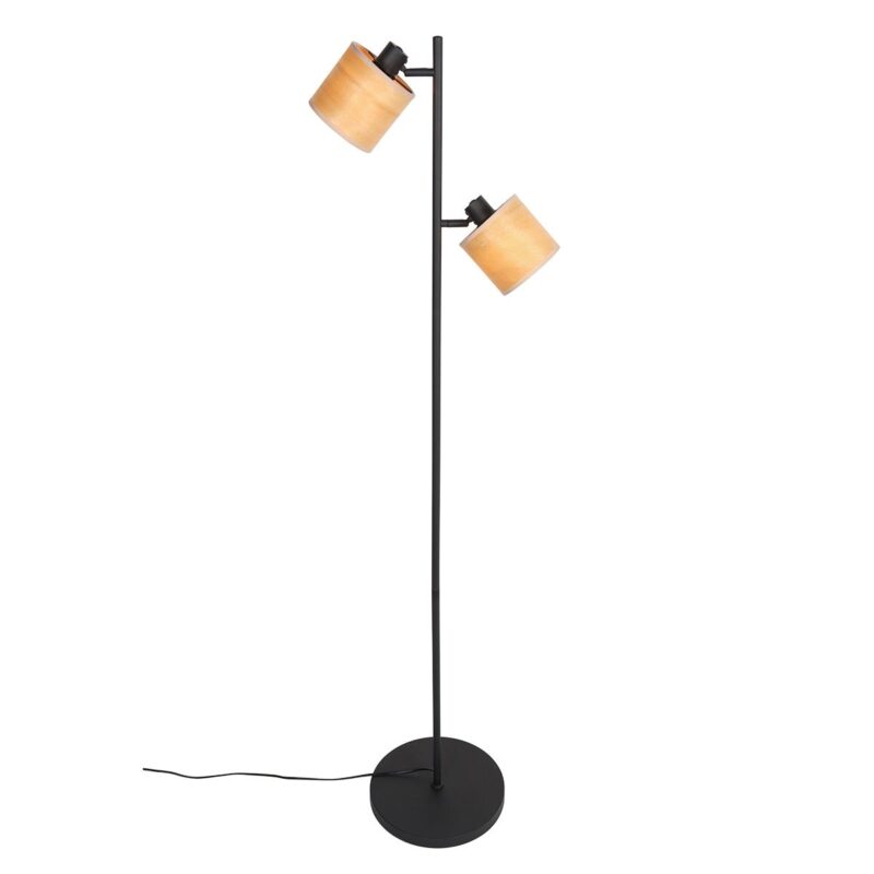 Vloerlamp Bambus 3670ZW Zwart 2 lichts met houten kapjes - Afbeelding 2