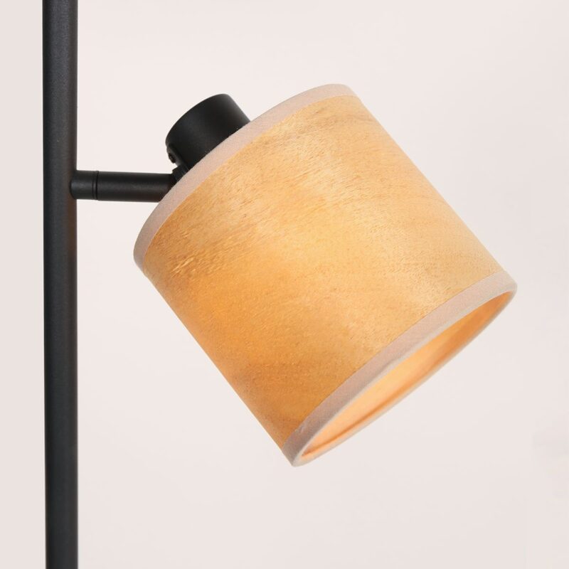 Vloerlamp Bambus 3670ZW Zwart 2 lichts met houten kapjes - Afbeelding 11