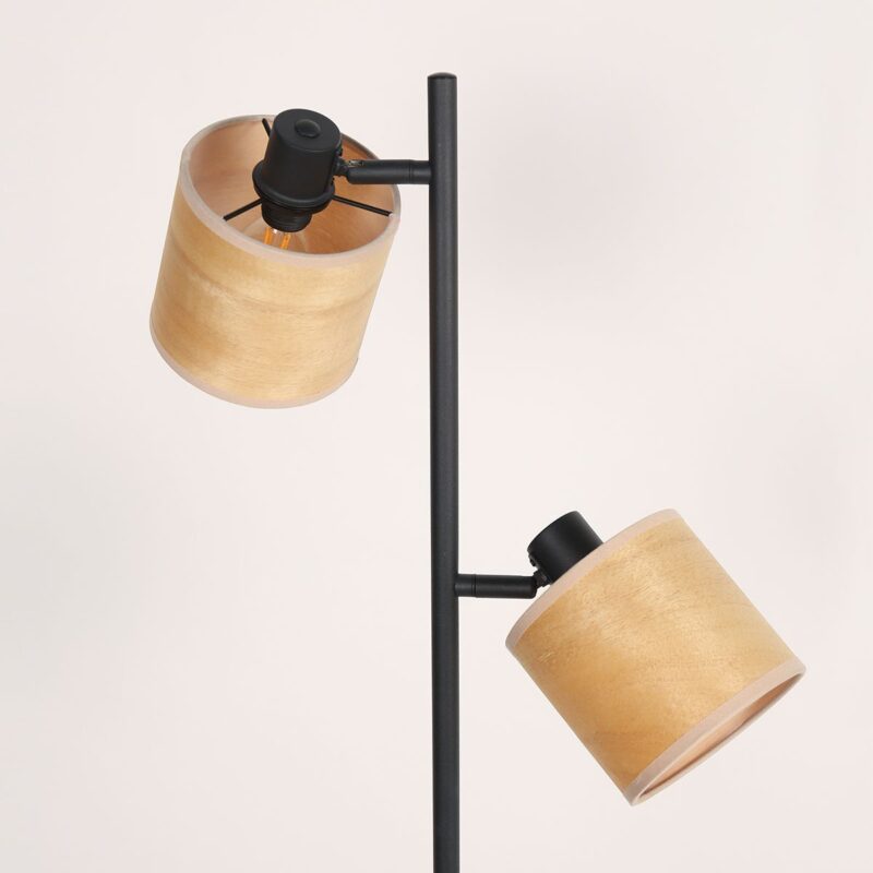 Vloerlamp Bambus 3670ZW Zwart 2 lichts met houten kapjes - Afbeelding 5