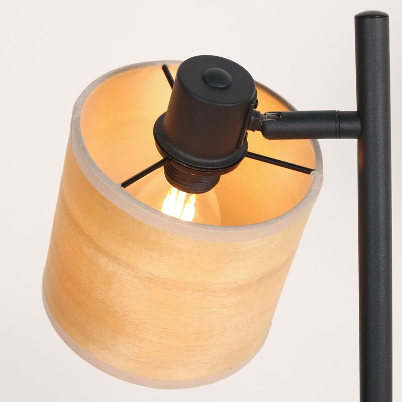 Vloerlamp Bambus 3670ZW Zwart 2 lichts met houten kapjes - Afbeelding 6
