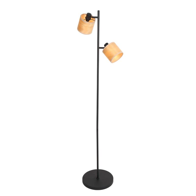 Vloerlamp Bambus 3670ZW Zwart 2 lichts met houten kapjes