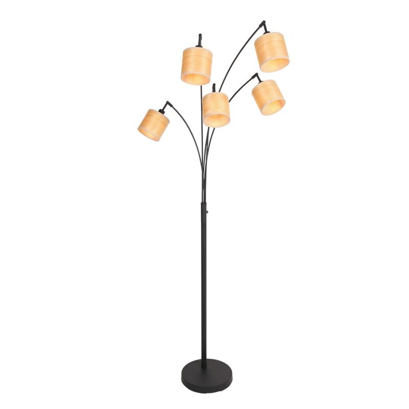 Vloerlamp Bambus 3671ZW Zwart 5 lichts met houten kapjes - Afbeelding 2
