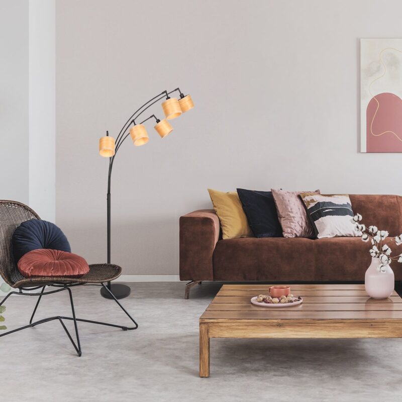 Vloerlamp Bambus 3671ZW Zwart 5 lichts met houten kapjes - Afbeelding 3