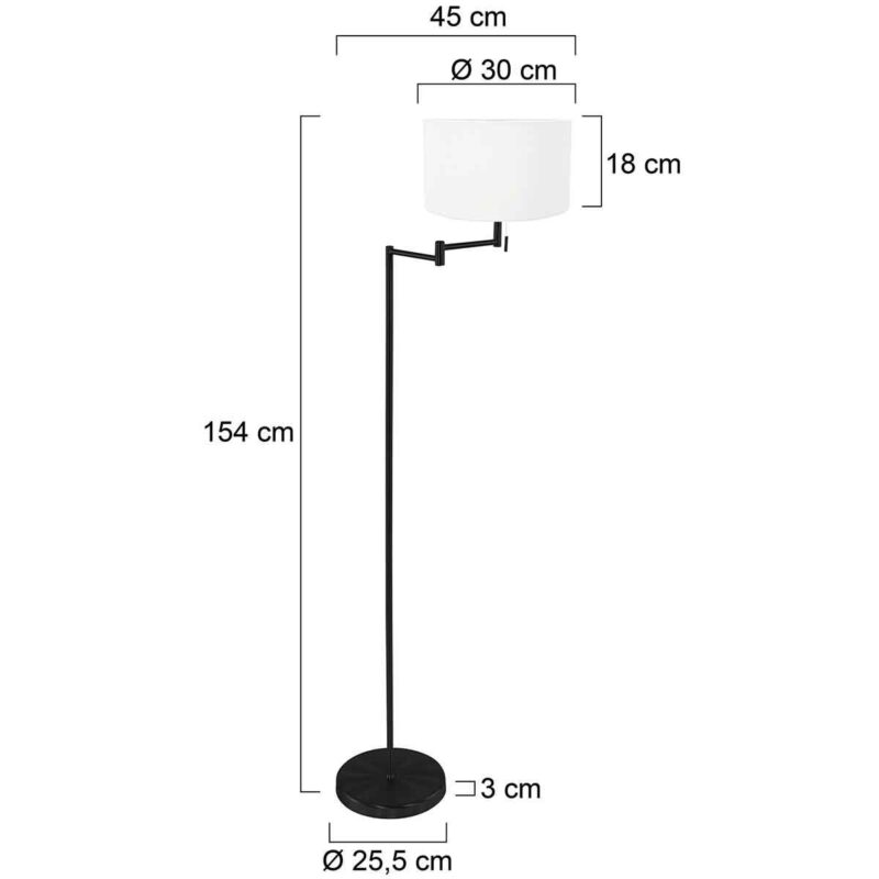 Vloerlamp Bella 3883ZW met wit linnen tonvormige lampenkap - Afbeelding 6