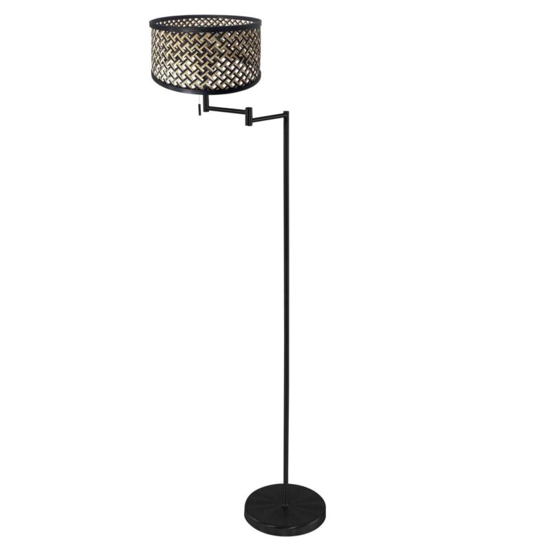Vloerlamp Bella 3884ZW met blank-zwart gevlochten bamboe kap - Afbeelding 2