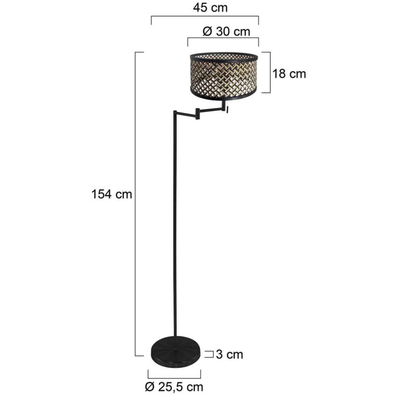 Vloerlamp Bella 3884ZW met blank-zwart gevlochten bamboe kap - Afbeelding 6