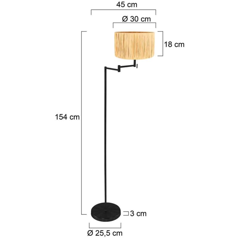 Vloerlamp Bella 3885ZW met beige-gele gevlochten gras kap - Afbeelding 6