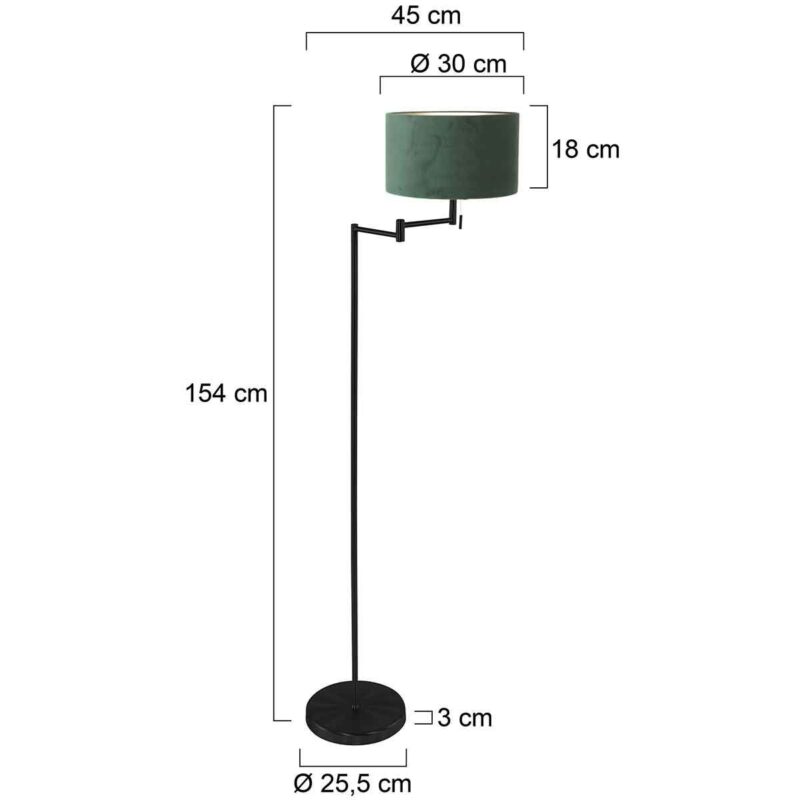 Vloerlamp Bella 3890ZW met groene fluweelachtige lampenkap Greenwave - Afbeelding 6