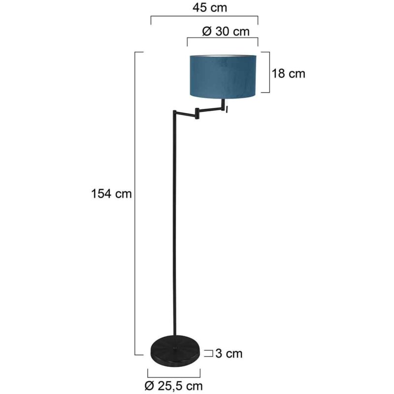Vloerlamp Bella 3891ZW met blauw fluweelachtige lampenkap - Afbeelding 6