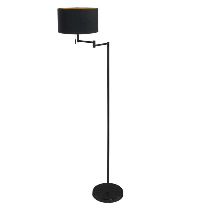 Vloerlamp Bella 3892ZW met zwart linnen kap met goudkleurige binnenkant - Afbeelding 2